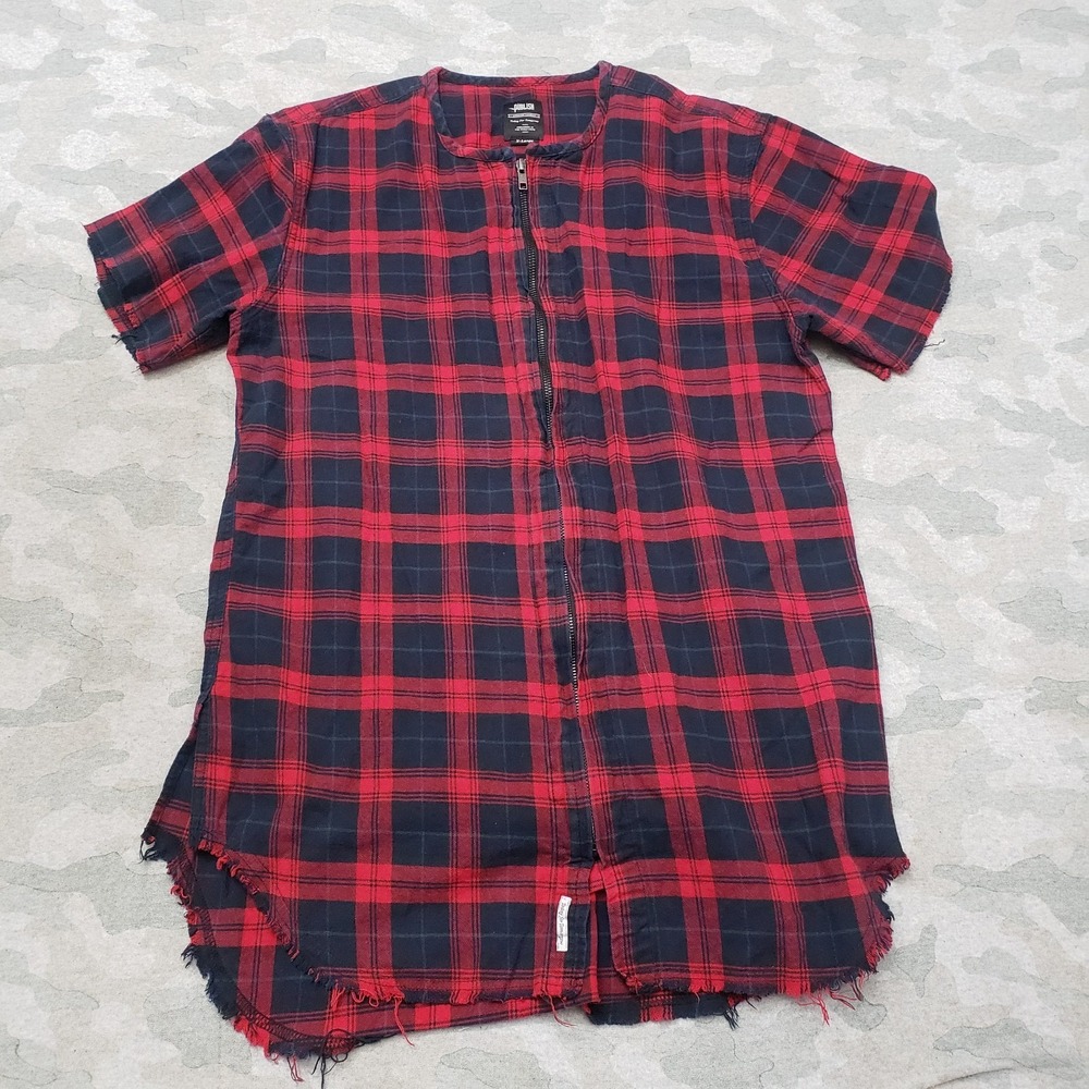 Publish Top Womens XL Red Zip Up‎ Plaid Short Sleeve